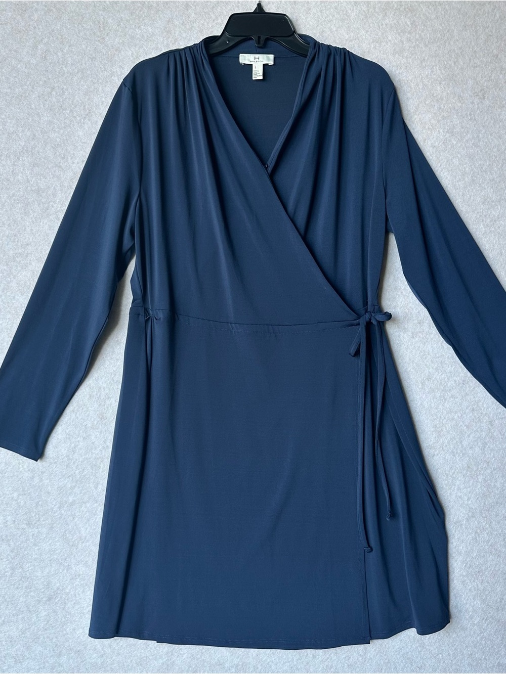 Halston Heritage Women’s Dress Size L Navy Blue Wrap Dress with Long Sleeves